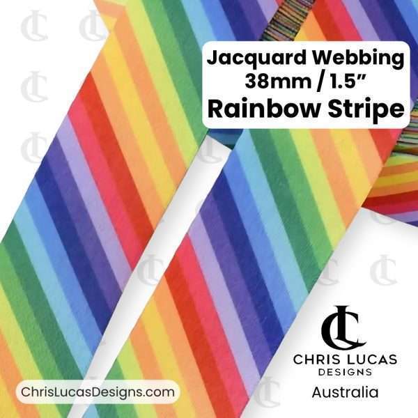 Jacquard Decorative Webbing 38mm Rainbow Stripe Australian Bag Making Supplies Australia Chris Lucas Designs