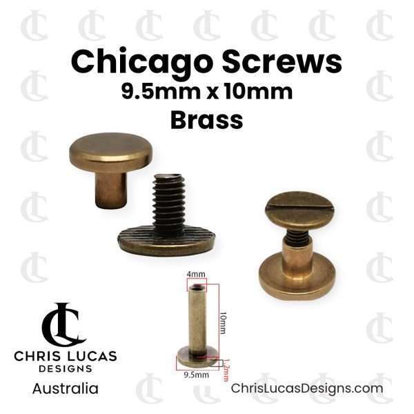 Chicago Screws 10mm Brass 20 Pack for securing bag straps, handles and tabs