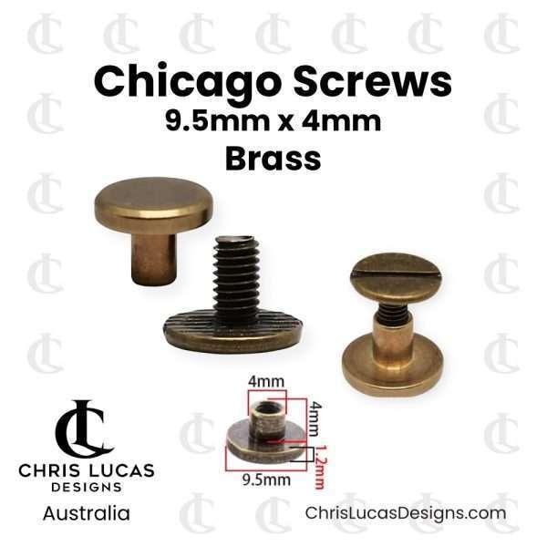 Chicago Screws 4mm Brass 20 Pack for securing bag straps, handles and tabs