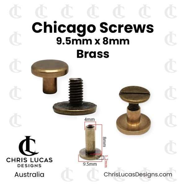 Chicago Screws 8mm Brass 20 Pack for securing bag straps, handles and tabs