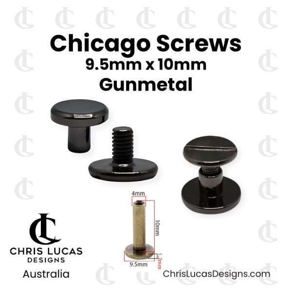 Chicago Screws 10mm Gunmetal 20 Pack for securing bag straps, handles and tabs