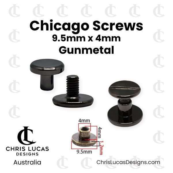 Chicago Screws 4mm Gunmetal 20 Pack for securing bag straps, handles and tabs