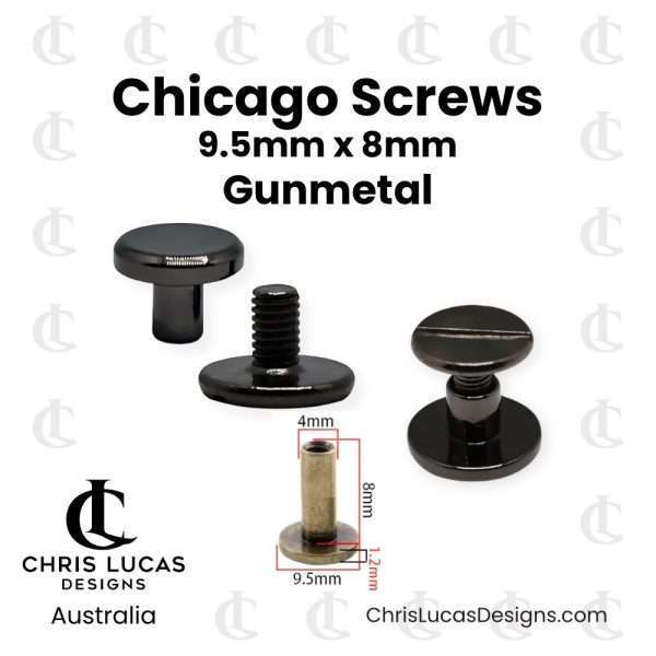 Chicago Screws 8mm Gunmetal 20 Pack for securing bag straps, handles and tabs