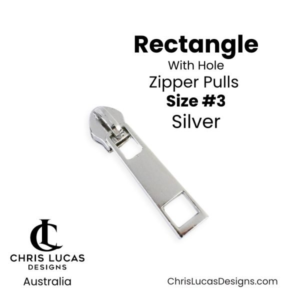 Silver Rectangle with Hole Zipper Pulls Size #3 Australian Bag Making Supplies Australia Chris Lucas Designs Handbag Hardware