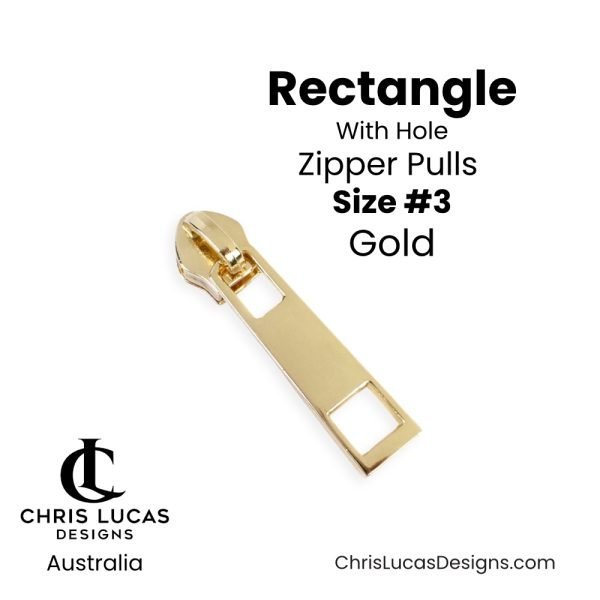 Gold Rectangle with Hole Zipper Pulls Size #3 Australian Bag Making Supplies Australia Chris Lucas Designs Handbag Hardware