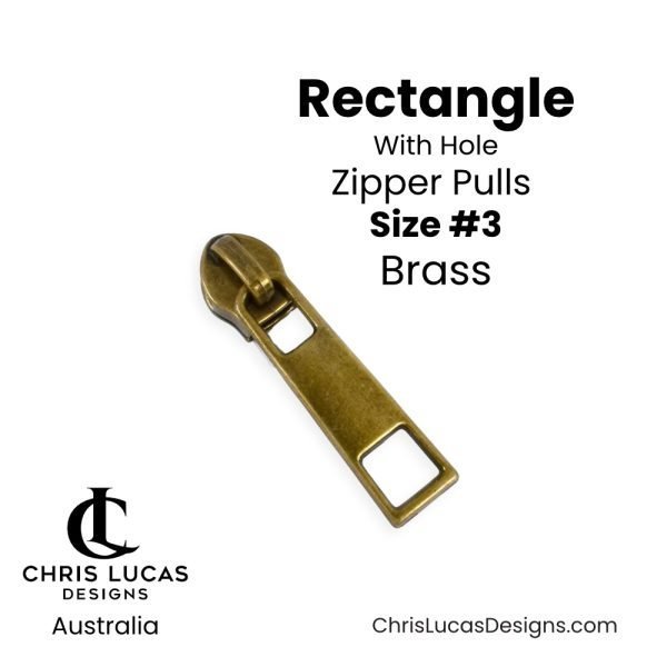 Bronze Rectangle with Hole Zipper Pulls Size #3 Australian Bag Making Supplies Australia Chris Lucas Designs Handbag Hardware