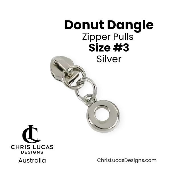 Silver Donut Dangle Zipper Pulls Size #3 Australian Bag Making Supplies Australia Chris Lucas Designs Handbag Hardware