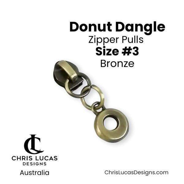 Bronze Donut Dangle Zipper Pulls Size #3 Australian Bag Making Supplies Australia Chris Lucas Designs Handbag Hardware