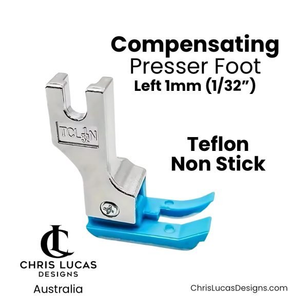 Teflon Compensating Presser Foot Left Toe 1mm Australian Sewing and Bag Making Supplies Australia Chris Lucas Designs