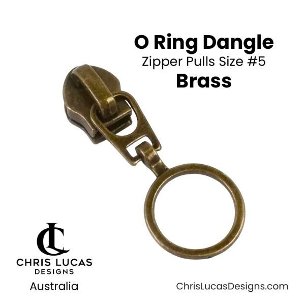 O Ring Dangle Zipper Pulls Size #5 Brass Australian Bag Making Supplies Australia Chris Lucas Designs Handbag Hardware
