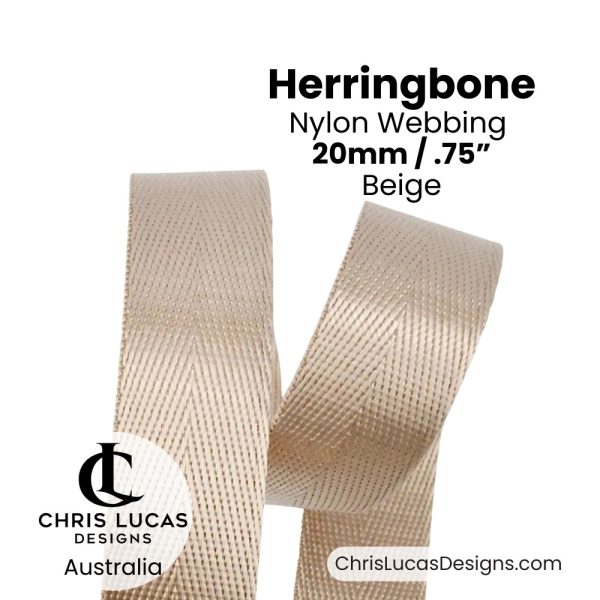 Beige 20mm Herringbone Nylon Webbing for bag straps and handles from Chris Lucas Designs Australia