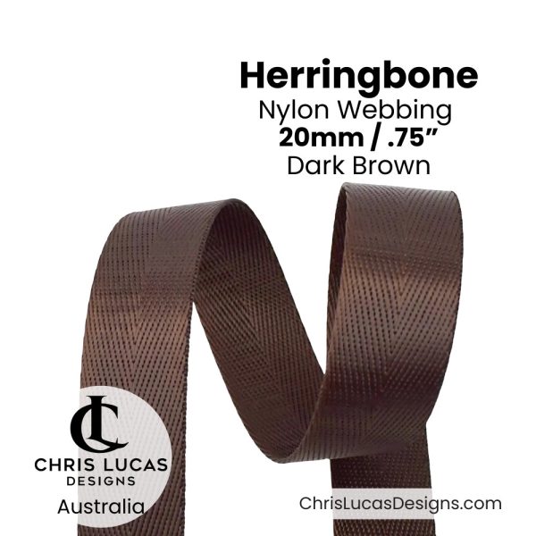 Dark Brown 20mm Herringbone Nylon Webbing for bag straps and handles from Chris Lucas Designs Australia
