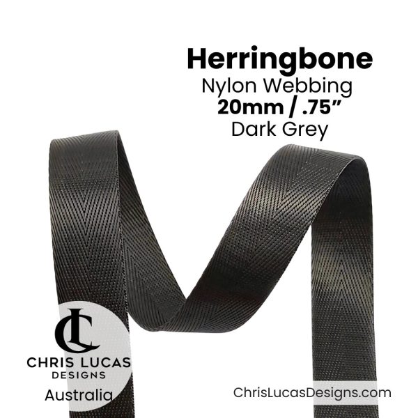 Dark Grey 20mm Herringbone Nylon Webbing for bag straps and handles from Chris Lucas Designs Australia