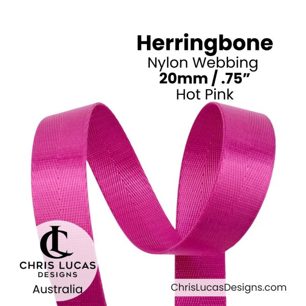 Hot Pink 20mm Herringbone Nylon Webbing for bag straps and handles from Chris Lucas Designs Australia