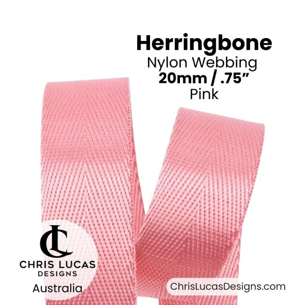 Pink 20mm Herringbone Nylon Webbing for bag straps and handles from Chris Lucas Designs Australia