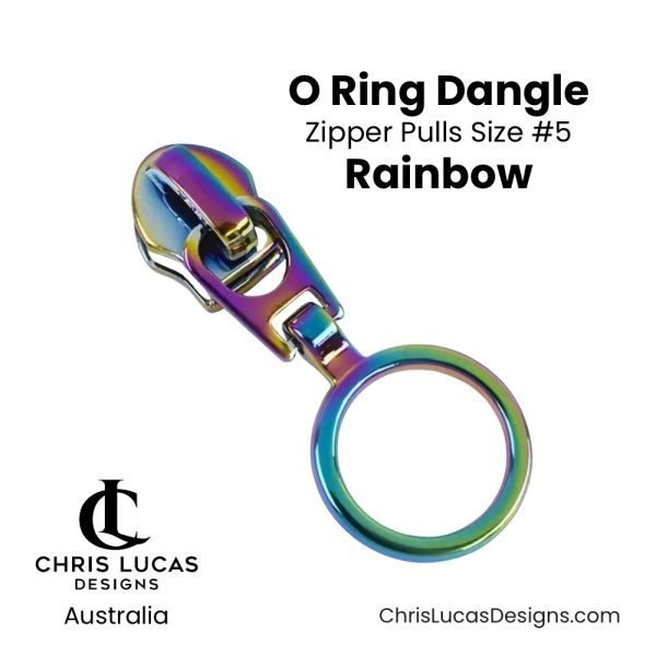 O Ring Dangle Zipper Pulls Size #5 Rainbow Australian Bag Making Supplies Australia Chris Lucas Designs Handbag Hardware