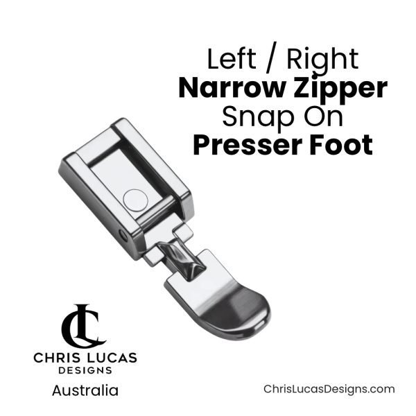 Left Right Narrow Zipper Snap On Presser Foot Australian Sewing and Bag Making Supplies Australia Chris Lucas Designs