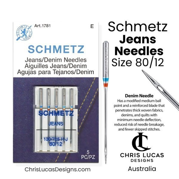 Schmetz Jeans Sewing Machine Needles Size 80/12 Bag Making and Sewing Supplies Australia Chris Lucas Designs