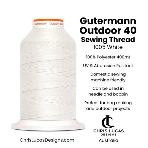 Gutermann Outdoor 40 Sewing Thread 1005 White Bag Making and Sewing Supplies Australia Chris Lucas Designs