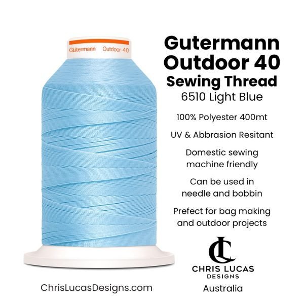 Gutermann Outdoor 40 Sewing Thread 6510 Light Blue Bag Making and Sewing Supplies Australia Chris Lucas Designs