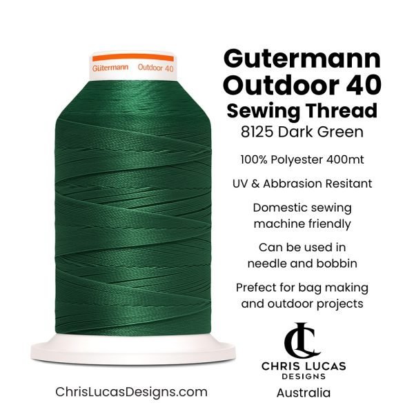 Gutermann Outdoor 40 Sewing Thread 8125 Dark Green Bag Making and Sewing Supplies Australia Chris Lucas Designs