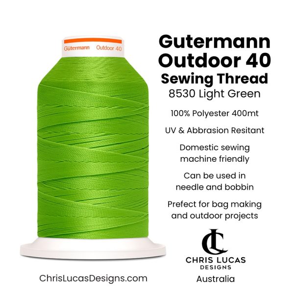 Gutermann Outdoor 40 Sewing Thread 8530 Light Green Bag Making and Sewing Supplies Australia Chris Lucas Designs