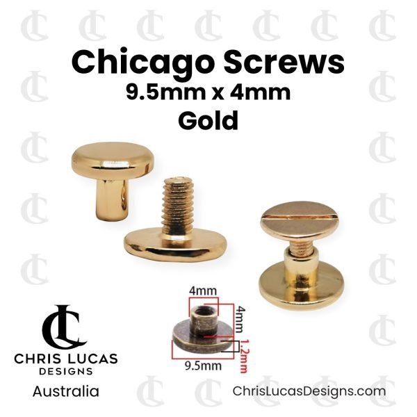 Chicago Screws 4mm Gold 20 Pack for securing bag straps, handles and tabs