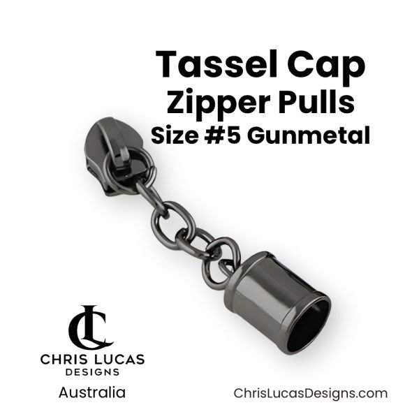 Tassel Cap Zipper Pulls Size #5 Gunmetal Bag Making Supplies Australia Chris Lucas Designs