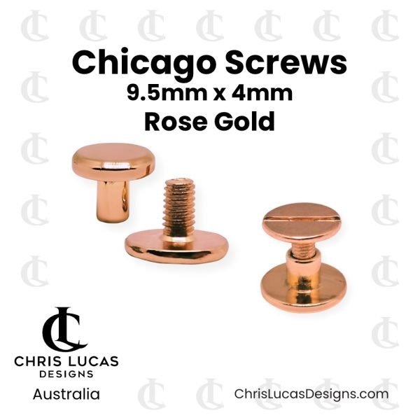 Chicago Screws 4mm Rose Gold 20 Pack for securing bag straps, handles and tabs