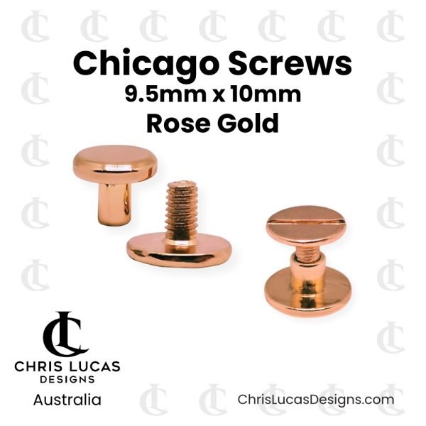 Chicago Screws 10mm Rose Gold 20 Pack for securing bag straps, handles and tabs