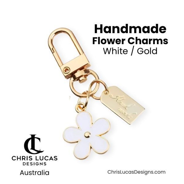 Handmade Flower Charms White and Gold Bag Making and Sewing Supplies Australia Chris Lucas Designs