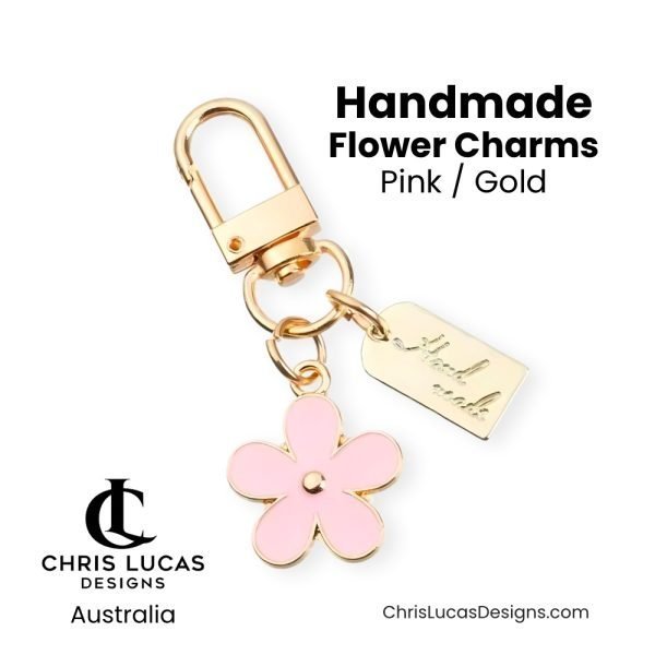 Handmade Flower Charms Pink and Gold Bag Making and Sewing Supplies Australia Chris Lucas Designs