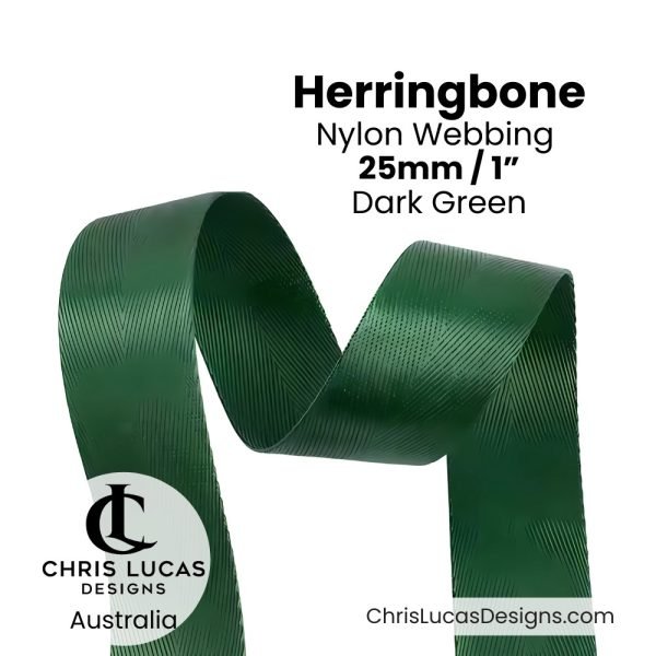 Dark Green 25mm Herringbone Nylon Webbing for bag straps and handles from Chris Lucas Designs Australia