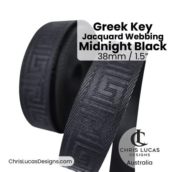 Greek Key Jacquard Webbing 38mm Wide Midnight Black Bag Making and Sewing Supplies Chris Lucas Designs Australia