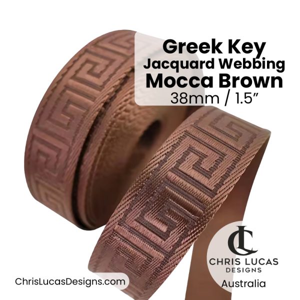 Greek Key Jacquard Webbing 38mm Wide Mocha Brown Bag Making and Sewing Supplies Chris Lucas Designs Australia