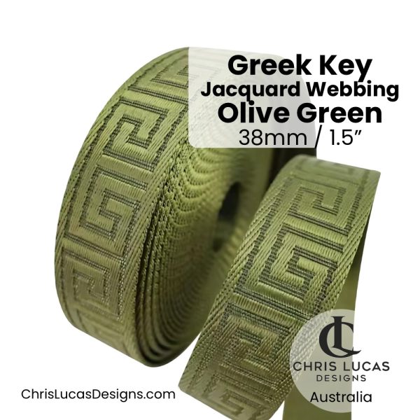 Greek Key Jacquard Webbing 38mm Wide Olive Green Bag Making and Sewing Supplies Chris Lucas Designs Australia