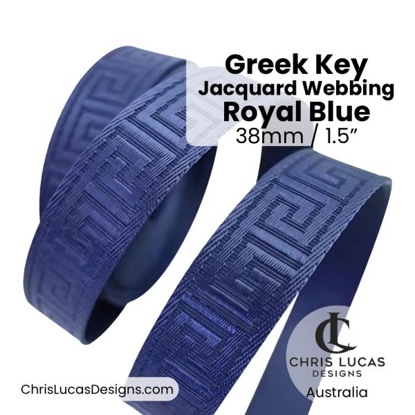 Greek Key Jacquard Webbing 38mm Wide Royal Blue Bag Making and Sewing Supplies Chris Lucas Designs Australia
