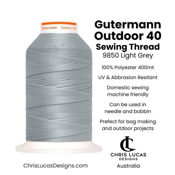Gutermann Outdoor 40 Sewing Thread 9850 Light Grey Bag Making and Sewing Supplies Australia Chris Lucas Designs