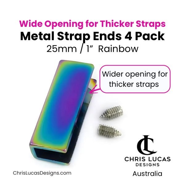 25mm Metal Strap Ends Rainbow 4 Pack with Wide Opening for Thicker Straps Chris Lucas Designs Bag Making Supplies Australia