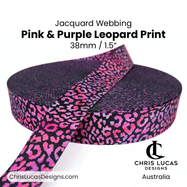 Pink and Purple Leopard Print Webbing 38mm Chris Lucas Designs Bag Making Supplies Australia