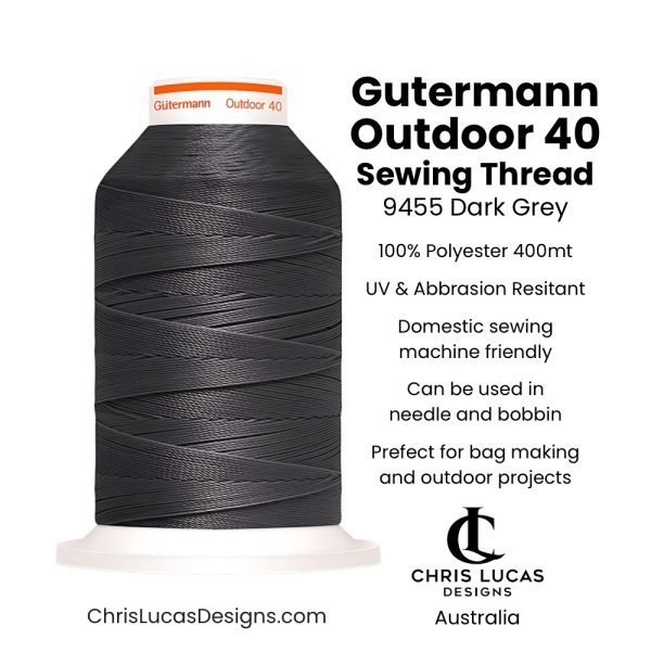 Gutermann Outdoor 40 Sewing Thread 9455 Dark Grey Australian Bag Making and Sewing Supplies Australia Chris Lucas Designs