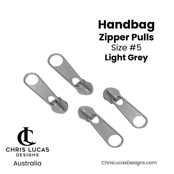 Light Grey Handbag Zipper Pulls Size #5 Australian Bag Making Supplies Australia Chris Lucas Designs