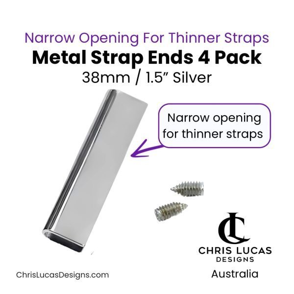 Metal Strap Ends 38mm / 1.5” Silver 4 Pack Narrow Opening for Thinner Straps Australian Bag Making Supplies Australia Chris Lucas Designs