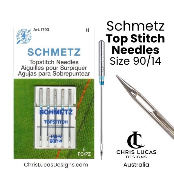 Schmetz Top Stitch Sewing Machine Needles Size 90 / 14 Australian Sewing and Bag Making Supplies Australia Chris Lucas Designs