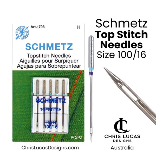 Schmetz Top Stitch Sewing Machine Needles Size 100 / 16 Australian Sewing and Bag Making Supplies Australia Chris Lucas Designs