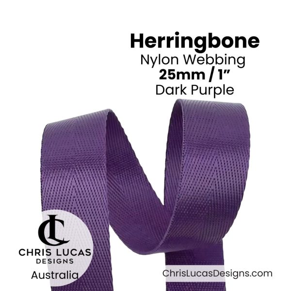 Dark Purple 25mm Herringbone Nylon Webbing for bag straps and handles from Chris Lucas Designs Australia
