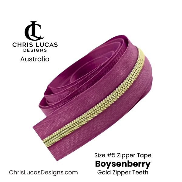 Boysenberry Zipper Tape with Gold Teeth Size #5
