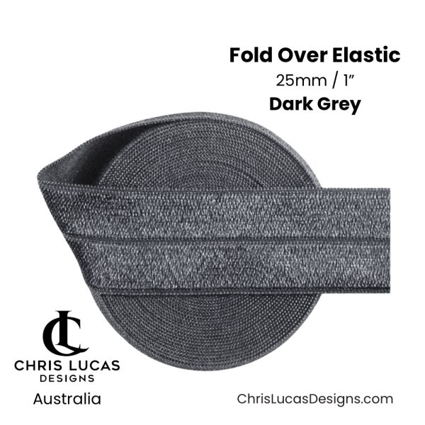 Dark Grey Fold Over Elastic 25mm Australian Bag Making Supplies Australia Chris Lucas Designs