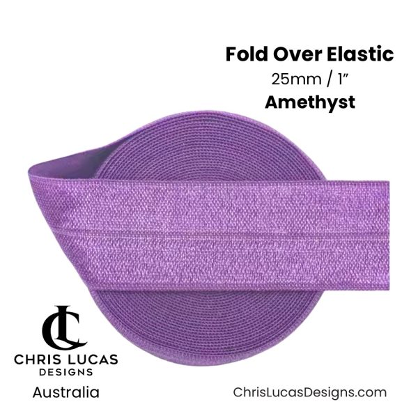 Amethyst Fold Over Elastic 25mm / 1” Australian Bag Making Supplies Australia Chris Lucas Designs