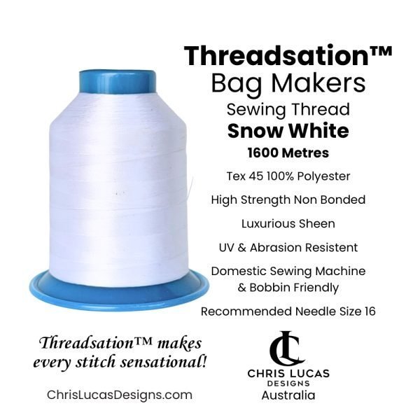 Threadsation Tex 45 polyester bag-making thread in Snow White — satin finish